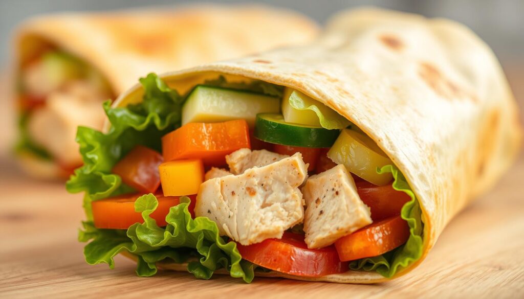 A close-up shot of a Subway chicken wrap, showcasing its fresh, high-quality ingredients. In the foreground, a crisp bed of lettuce, juicy and tender chicken breast, and vibrant vegetables like tomatoes, cucumbers, and bell peppers. In the middle ground, a warm, toasted wrap hugs the filling, its golden-brown texture inviting. The lighting is soft and natural, highlighting the vibrant colors and textures of the ingredients. The overall mood is one of appetizing freshness and quality, reflecting the care and attention put into crafting this delicious and satisfying meal. A close-up shot of a Subway chicken wrap, showcasing its fresh, high-quality ingredients. In the foreground, a crisp bed of lettuce, juicy and tender chicken breast, and vibrant vegetables like tomatoes, cucumbers, and bell peppers. In the middle ground, a warm, toasted wrap hugs the filling, its golden-brown texture inviting. The lighting is soft and natural, highlighting the vibrant colors and textures of the ingredients. The overall mood is one of appetizing freshness and quality, reflecting the care and attention put into crafting this delicious and satisfying meal.